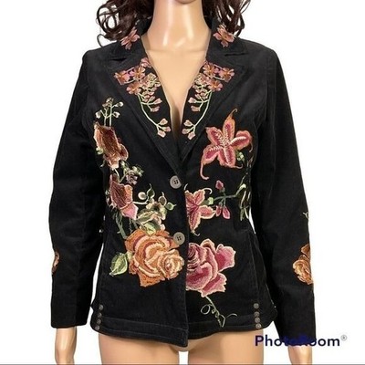 On Parle De Vous Paris Velvet Black Floral Embroidered Jacket S