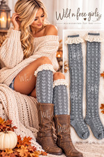 Boot Socks with hearts made with Lace and Crochet GRAY over the knee thigh sock