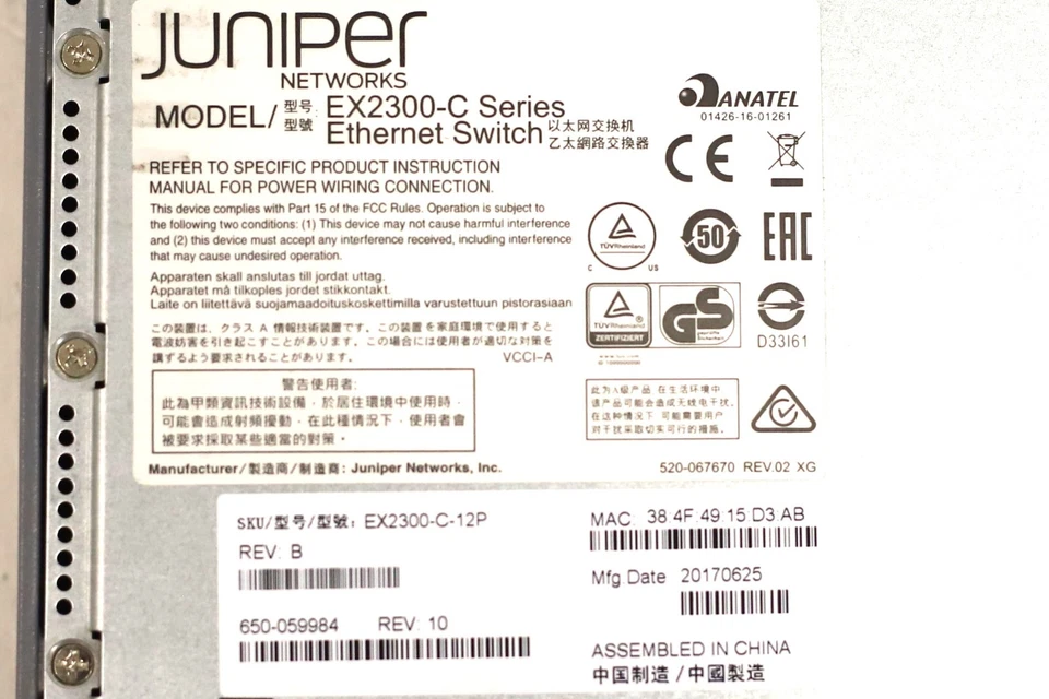 Juniper EX2300 12-Port Gigabit PoE+ Managed Network Switch P/N: EX2300-C-12P - Image 3 of 3