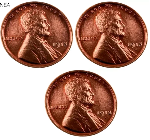 1913+1913-D+1913-S Lincoln Wheat Penny Cent Lot ~ Gem BU (red) ~ 3 Coin Set