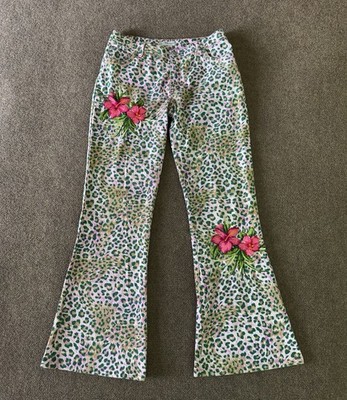 Vintage Blumarine Flared Low Rise Jeans Leopard Floral Embroidered Y2K IT42/US6