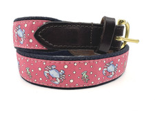 Vineyard Vines Ship  Ian Pink Blue Crab Ribbon Navy Canvas Leather Belt Size 30