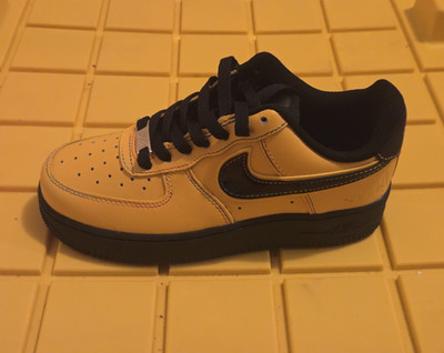 Nike Air Force 1 Low Kids 5.5 Beige/Black Lace-Up Leather Custom Text