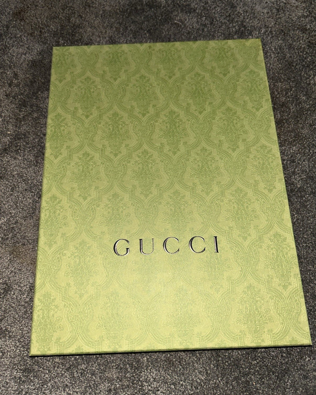 Authentic Gucci Gift Box Green Damask Paper Rectangle 2-Piece Designer Theme
