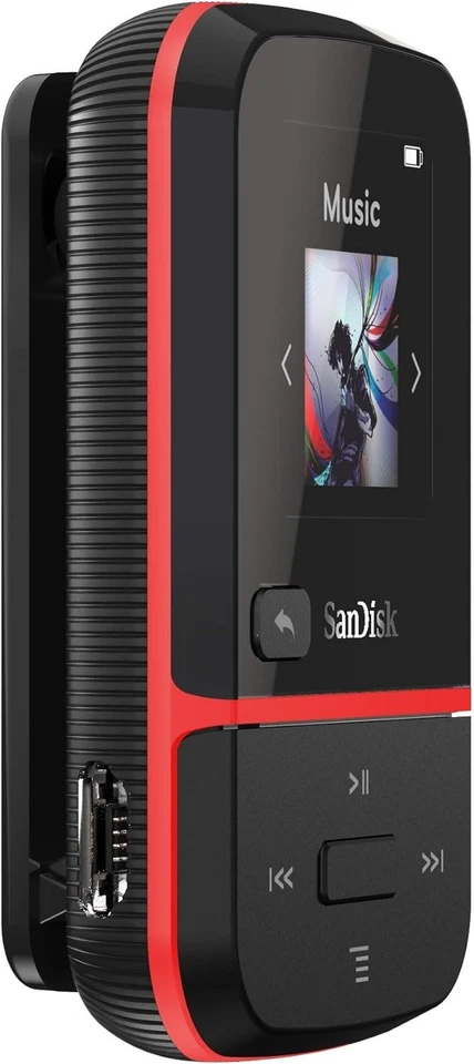 SanDisk 16GB Clip Sport Go MP3 Player LED Screen FM Radio SDMX30-016G Black Red - Image 3 of 4