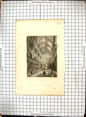 Alter Kupferstich 1837 Chor Ely Kathedrale Winkles Browne Garland Archite Viktorianisch