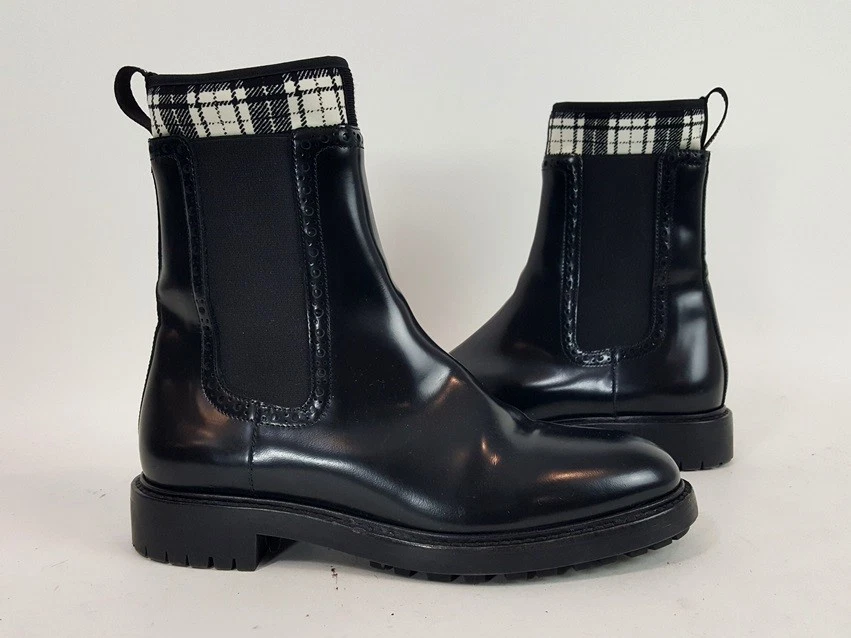 Bottes Chelsea Christian Dior cuir noir commande D tartan pointure 36,5