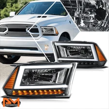 For 09-24 Ram 1500 2500 3500 C-Shape LED Tube DRL Headlights Lamp Black/Amber