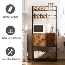 Baking Rack w/Storage Cabinet 5-Tier Baker Rack w/Power Outlets Microwave Stand⭐