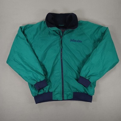 VTG Hilton Active Apparel Nylon Bomber Jacket L Teal Yellowstone Fleece Lined