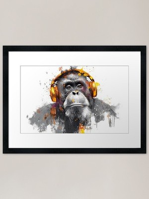 DJ Affe Denker Orang-Utan mit Go gerahmtes Wandbild Poster Leinwanddruck Bild