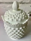 Vintage Fenton Milk Glass Hobnail Tall Sugar Dish Covered New Old Stock NWT