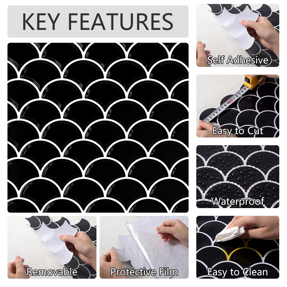 Azulejo autoadhesivo para salpicadero y pegar negro 3D de 10 hojas 12"x12" Foto 4 de 4