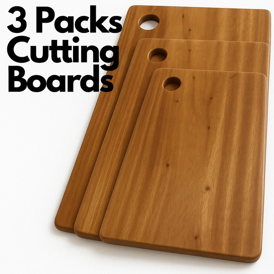 3x Hard Wood Hygienic Cutting Wooden Chopping Board Natural Kitchen Block