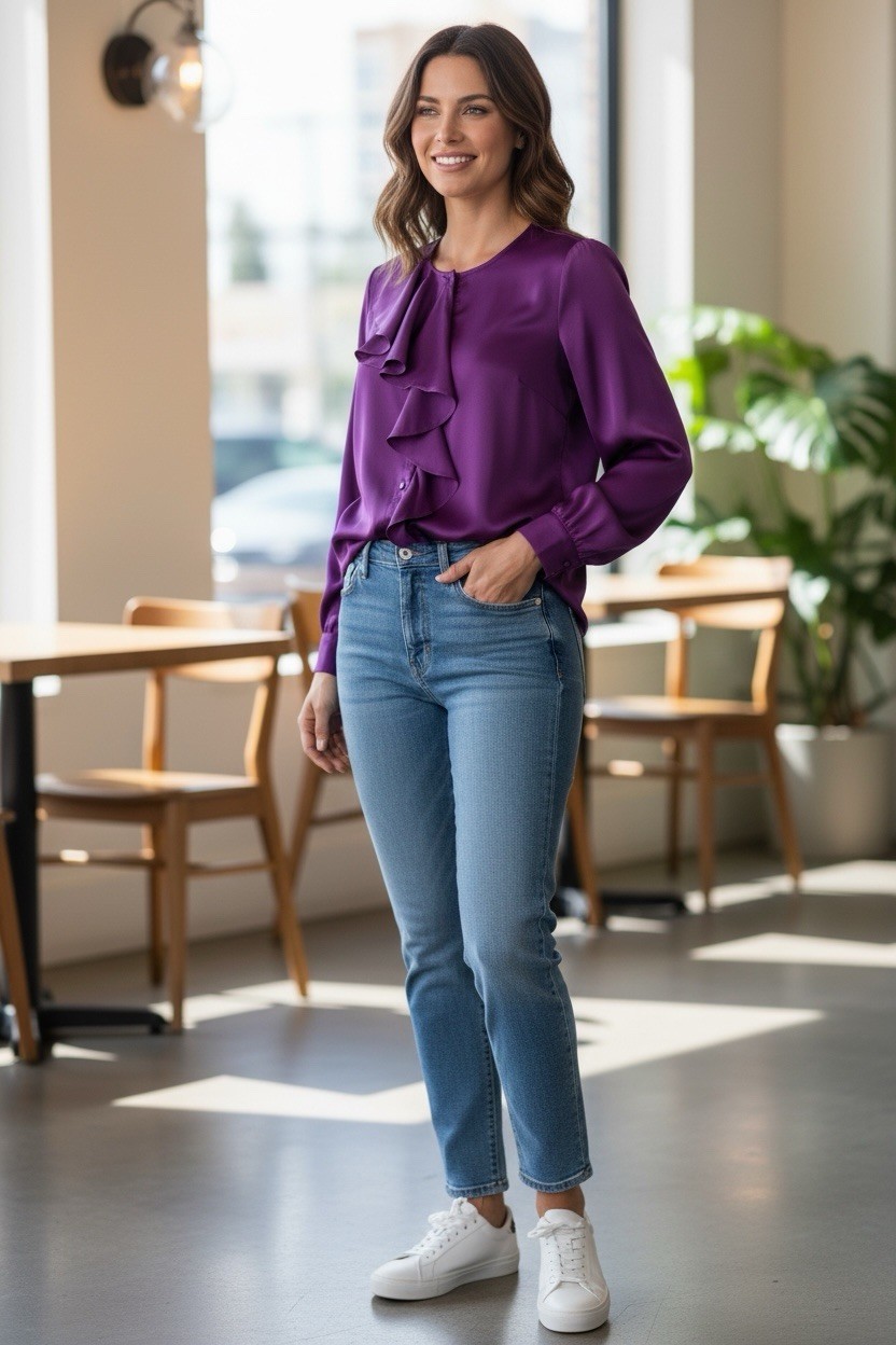 Rare Ralph Lauren Luxury Elegant Purple Magneta Womens Blouse Size L Ruffle