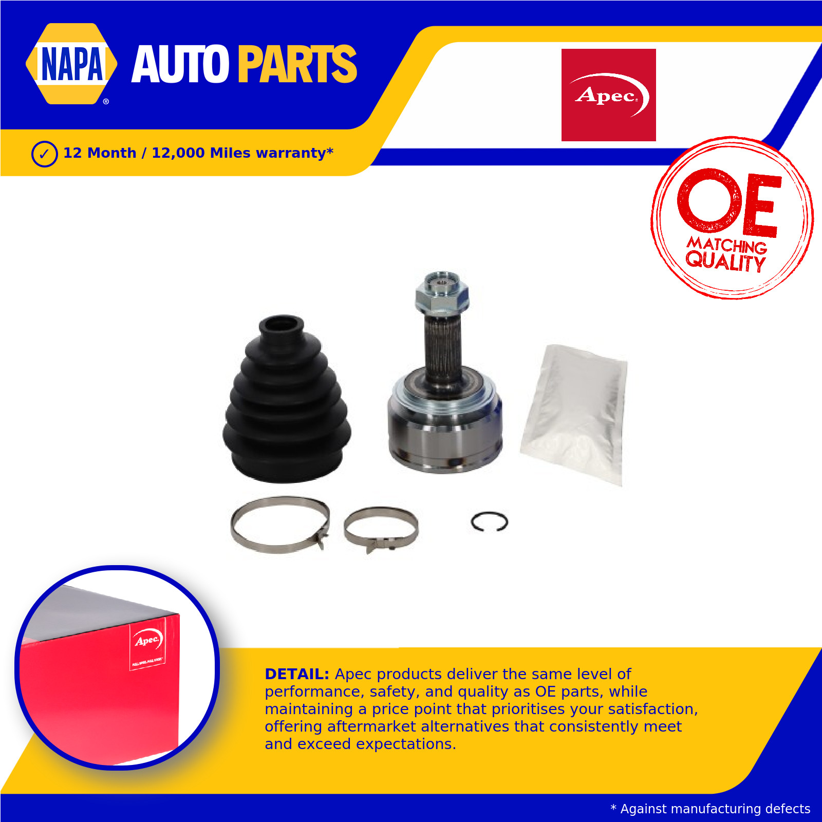 CV Joint Front Outer ACV1288 Apec C.V. Driveshaft 44014SEFE00 44014SEFE01 New