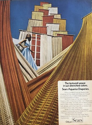 1974 Sears Aquarius Draperies PRINT AD Curtains Sun-Drenched Colors VTG 1970s