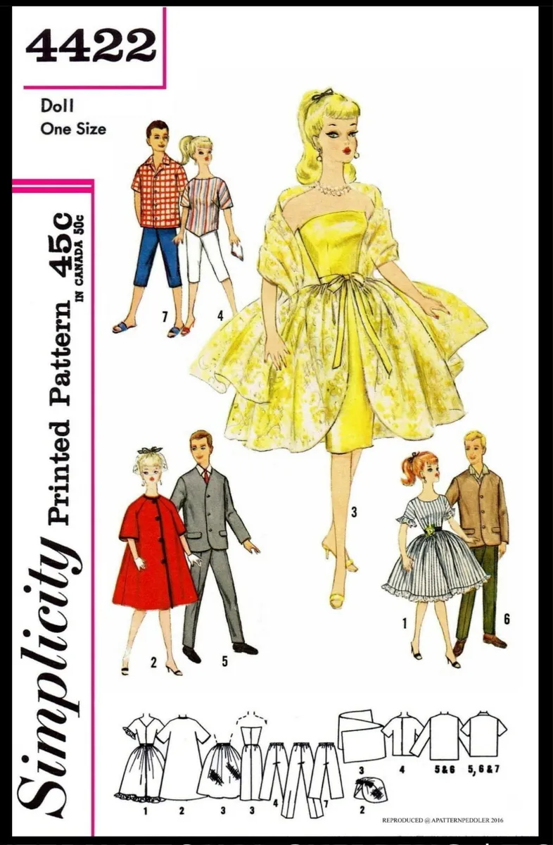 Simplicity 4422 Barbie Fashion TEEN DOLL Fabric Sewing Pattern