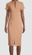 345 Black Halo Women's Beige Patel Short Sleeve V-Neck Sheath Dress Size 0