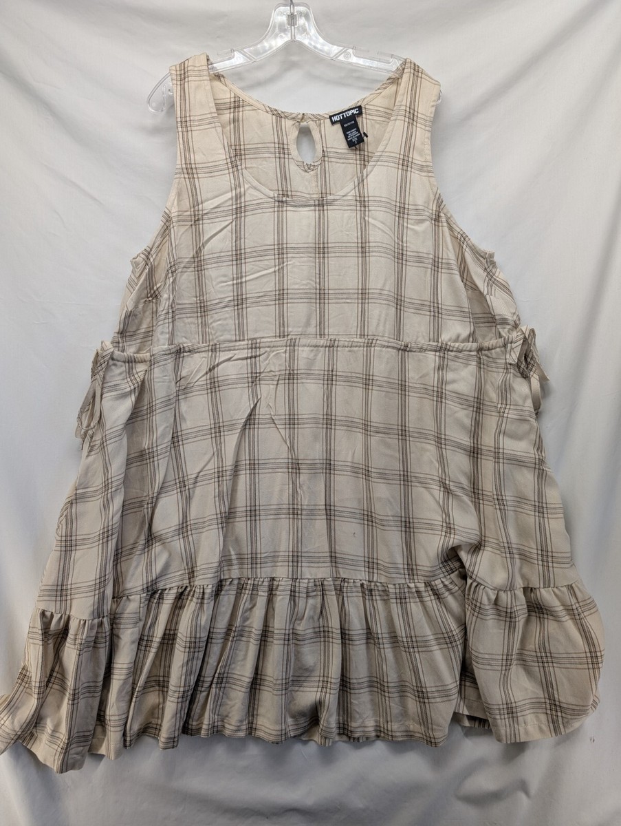 Hot Topic Thorn & Fable® Cream & Brown Plaid Tank Dress Size Medium