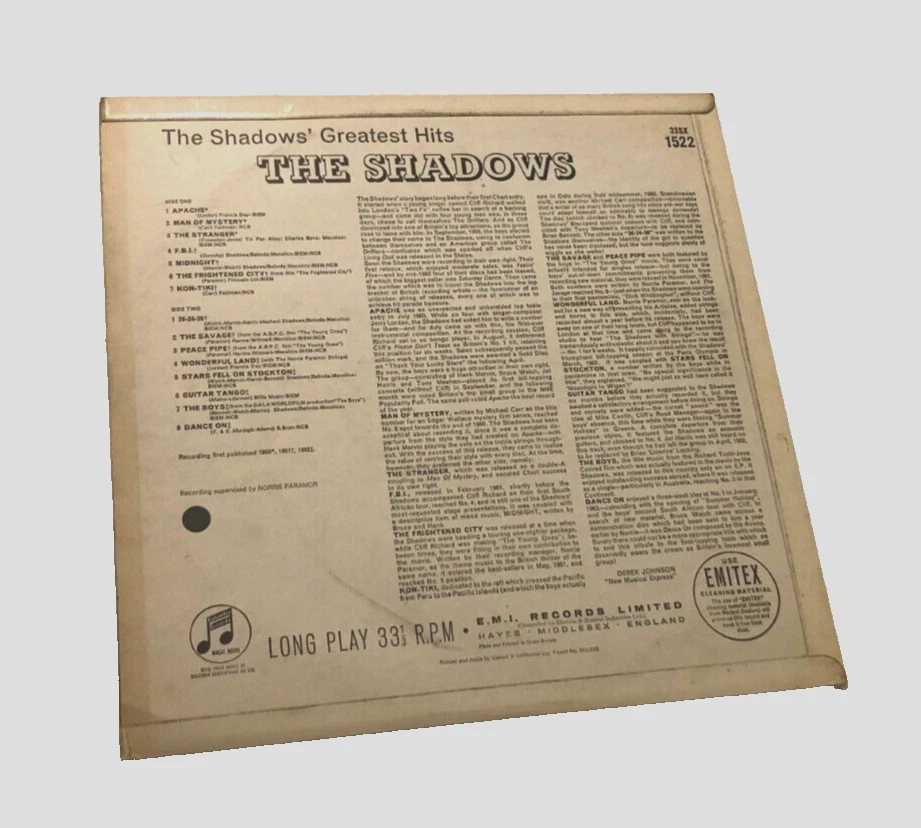 The Shadows Hits 33SX 1522 Mono Columbia Records UK Import Vintage 1963 LP Vinyl - Image 2 of 4