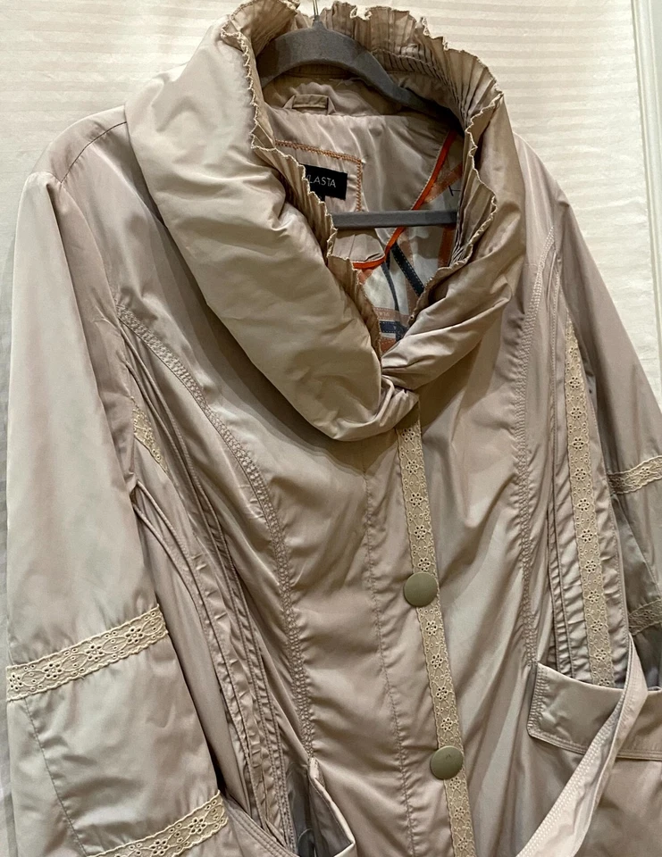 VLASTA Womens Gray Lace Embroidered Button Front Belted Rain Coat Jt  2XL / 52 - Image 4 of 4