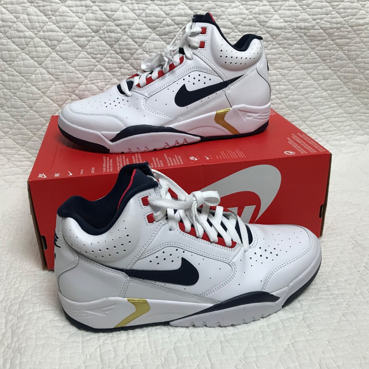 Nike Air Flight Lite Mid Basketball Shoes Men’s SZ White Navy DJ2518-102  NWOB