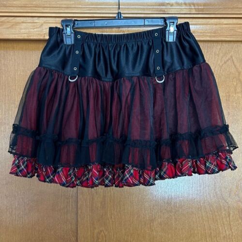 Tripp NYC Tutu Plaid Red & Black Tulle Mini Skirt Size XL Y2K Goth Grunge Punk
