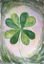Green Watercolor painting 4 Leaf Irish clover St Patrick Day Good Luck Wall Art.