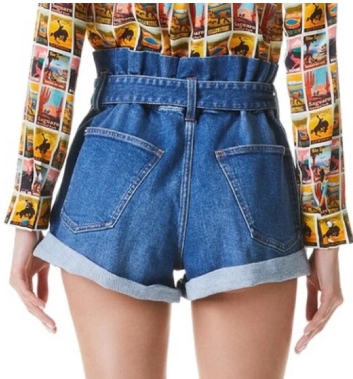 Alice + Olivia Rosemary Belted Denim Paperbag Shorts Blue Wash Women’s