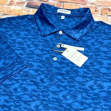 Peter Millar Crown Sport Summer Comfort Fish Camo Print Polo Shirt Blue L $110