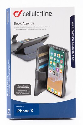 Cellularline Book Agenda Handy Tasche Etui Hülle iPhone X, XS Kartenfächer