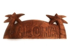 Aloha Sign 14" w/ Palm Trees - Hand Carved  bds1201040