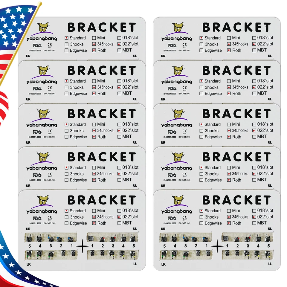 10 kits de brackets de ortodoncia dental brackets metálicos estándar Roth 022 ganchos 3-4-5 Foto 4 de 4