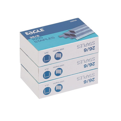 Eagle Heftklammern, 26/6 Standard 1/10,2 Cm Beinlänge, 1000/Box, 3Er Pack, 3000 
