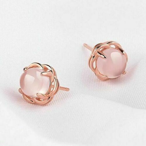 Women Silver Plated Pink Crystal Rose Gold Stud Earrings Jewellery Gift - Picture 3 of 4