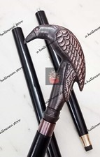 Vintage Copper Antique Raven Crow Handle Black 3 Fold Wooden Walking Stick Cane
