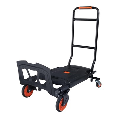 Black Folding Hand Truck 2-in-1 Collapsible Climb Trolley Cart With 4 Wheels-
