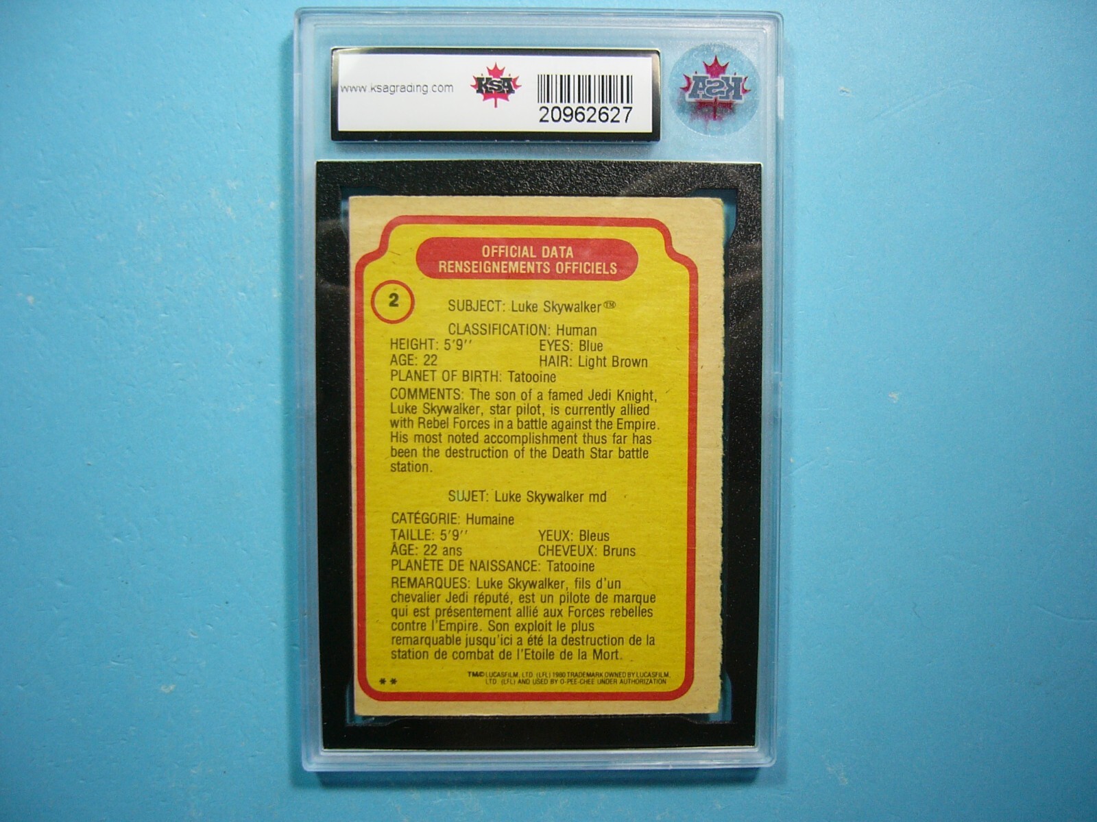 1980 OPEECHEE STAR WARS EMPIRE CARD 2 LUKE SKYWALKER KSA 5 EX SHARP