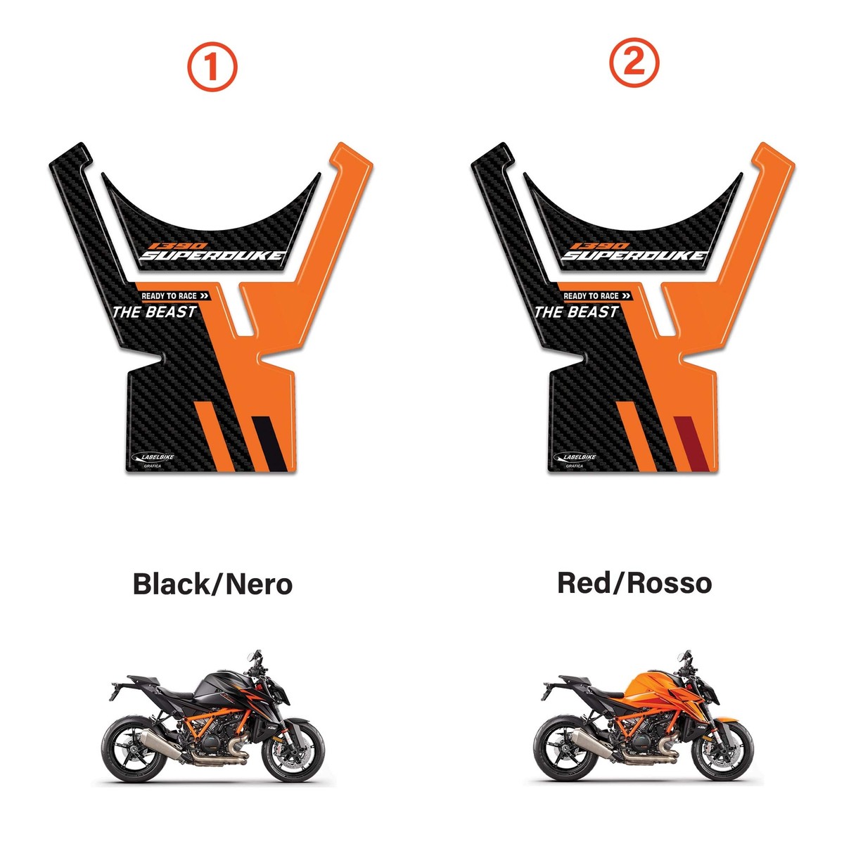 Adesivi 3D compatibili con KTM Duke 390 2021 2023 Laterali Serbatoio
