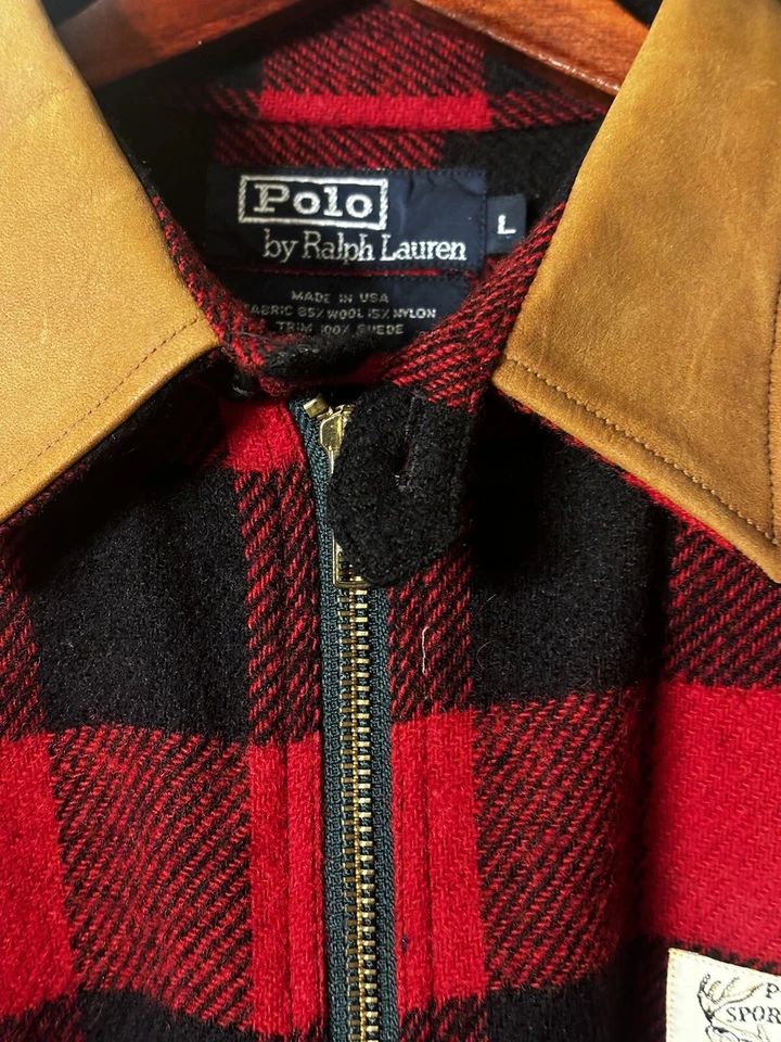 Men’s Vintage Ralph Lauren Buffalo Plaid Wool Blend Quarter Zip Size L - Image 2 of 4