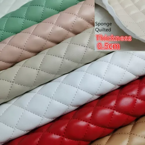 1 Yard Quilted PU Leather Car Upholstery Fabric Diamond Square Sewing Material - Picture 1 of 30