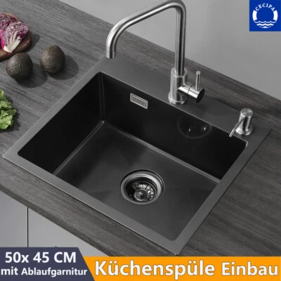 CECIPA MAX Einbauspüle Küchenspüle Edelstahl Spülbecken Spüle mit Ablaufgarnitur 50 x 45 cm