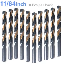 10pcs 11/64 Inch Drill Bits, Black and Gold Finish, Jobber Drill Bits for Metal