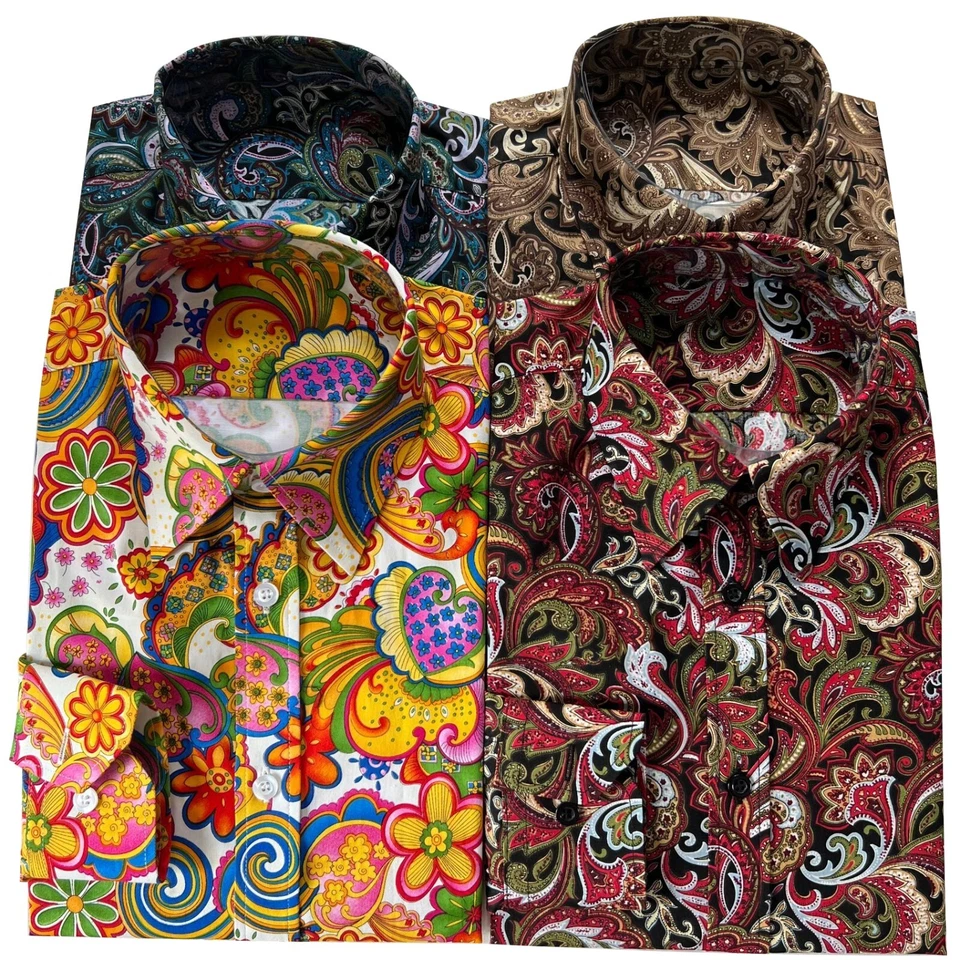 Camisas de vestir informales florales hechas a medida manga larga con flores para hombre Foto 2 de 4