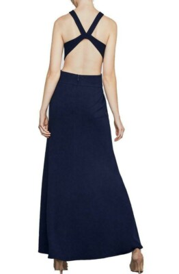 Bcbgmaxazria Womens Salome Halter Full Length Evening Dress Navy 6 Bcbgmaxazria Womens Salome Halter Full Length Evening Dress Navy 6