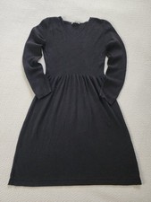 TU Black Knitted Midi Dress | V-Neck, Long Sleeve, A-Line | Size 10