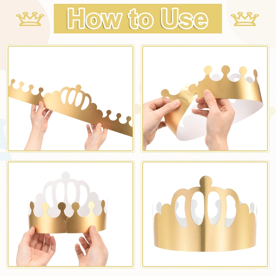 12 x Coronas de Papel Corona de Lámina de Oro para Fiesta de Cumpleaños Estilo Simple Foto 4 de 4