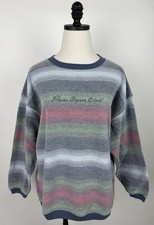 Vintage 90s Fleece Sweatshirt Womens Small Ombre Stripe Paris France Preppy Dad