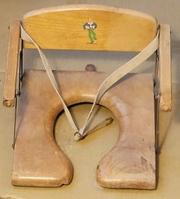 Vintage Wooden Toddler Potty Training Seat Chair hardwood clown decal Foldable